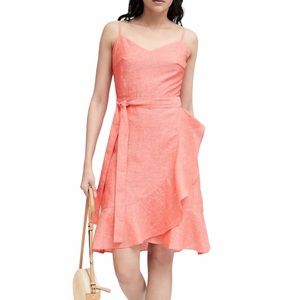 BANANA REPUBLIC Coral Linen Faux Wrap Dress 10